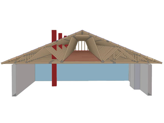projektová 3D vizualizácia väzníkovej strechy